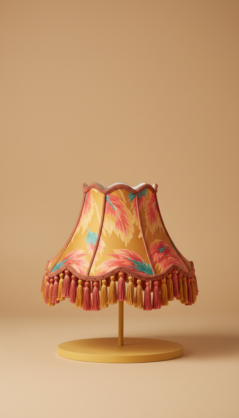 Silk Scallop Lampshade with Flamingo Fringe