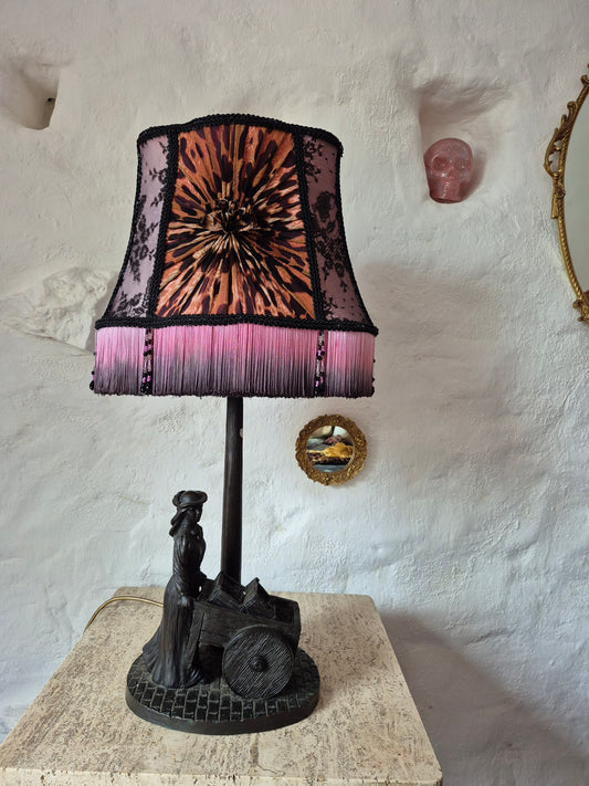 Molly. Vintage iron lamp with custom matched hand stitched shade