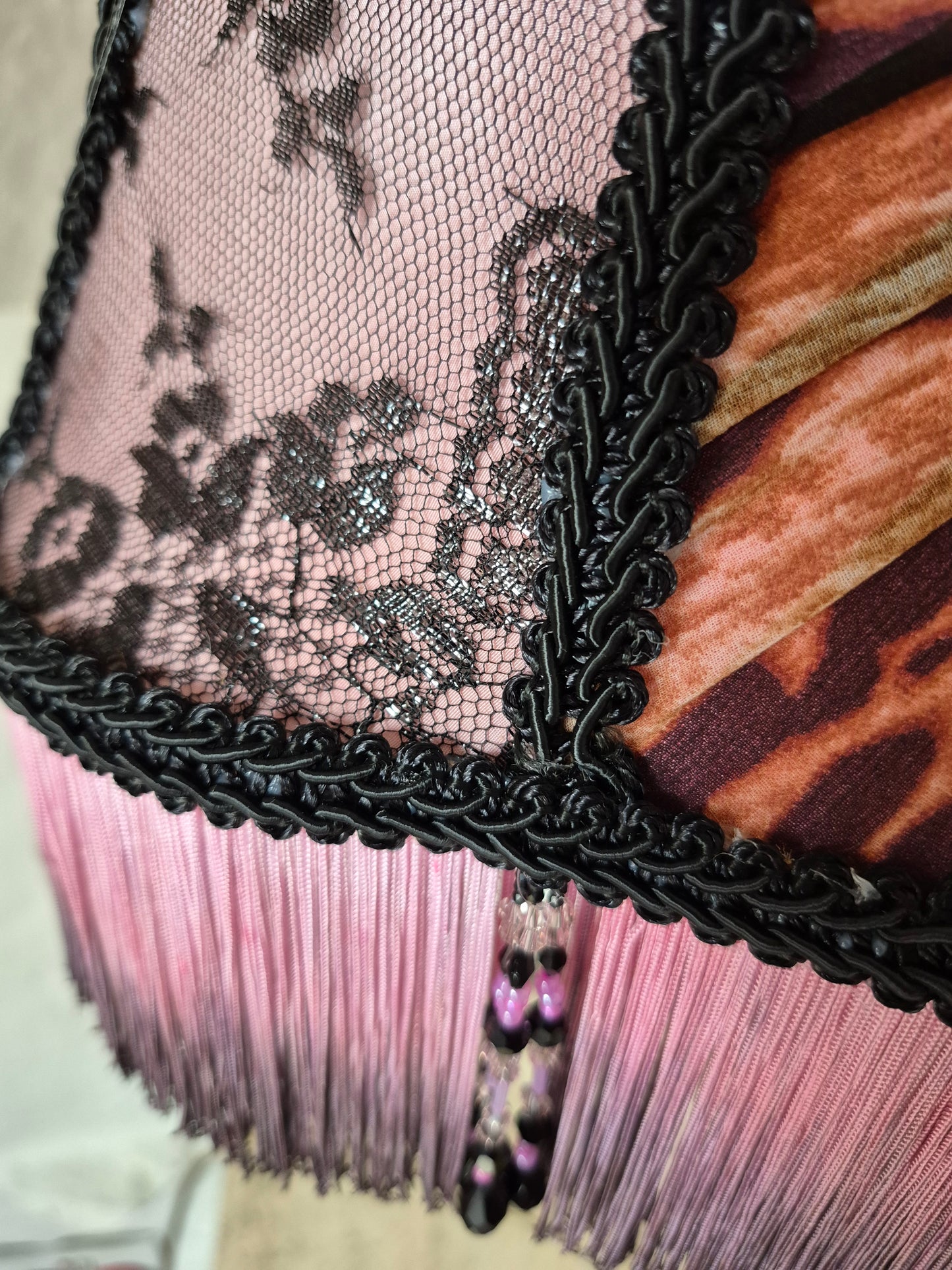 Molly. Vintage iron lamp with custom matched hand stitched shade