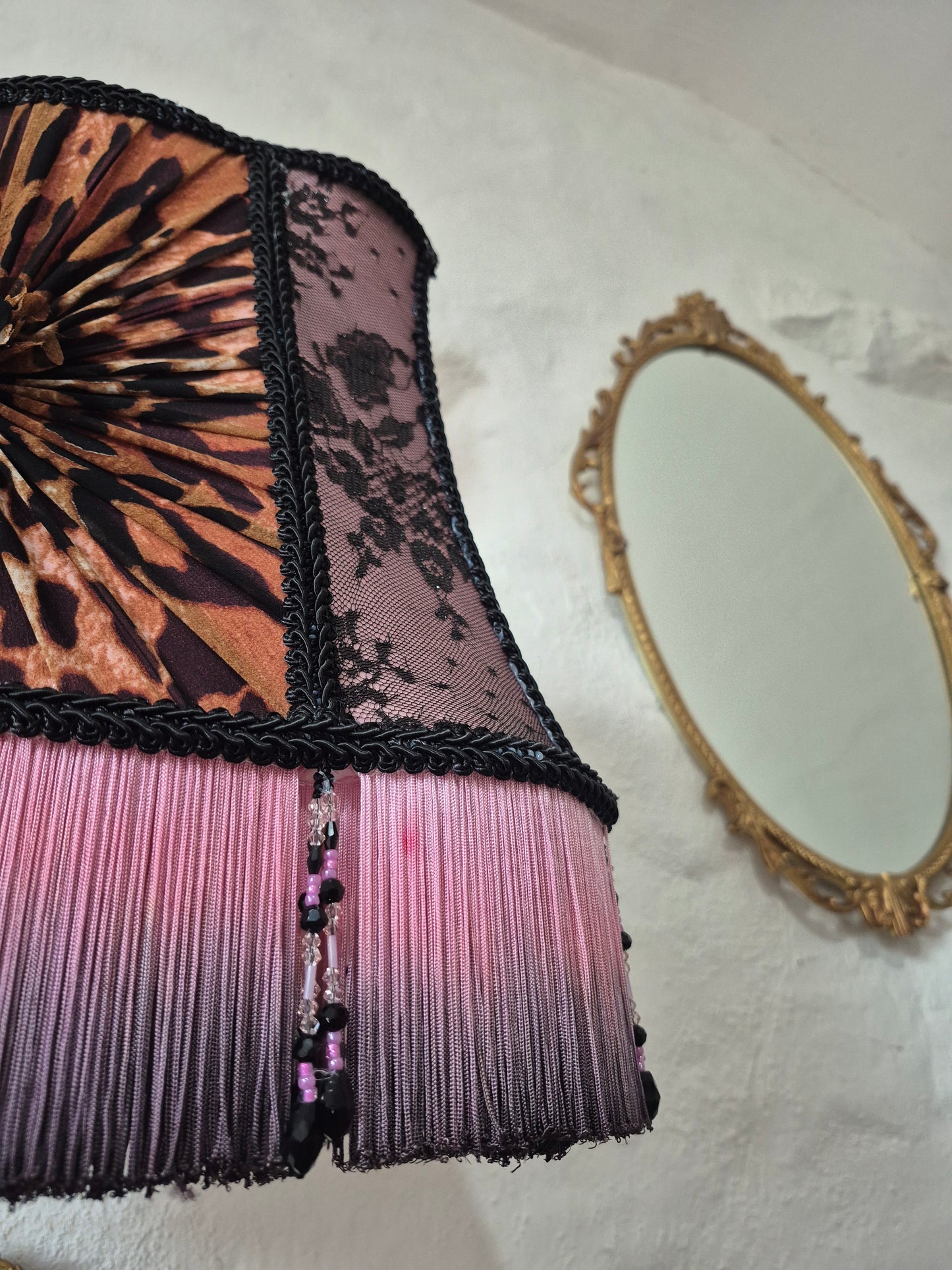 Molly. Vintage iron lamp with custom matched hand stitched shade