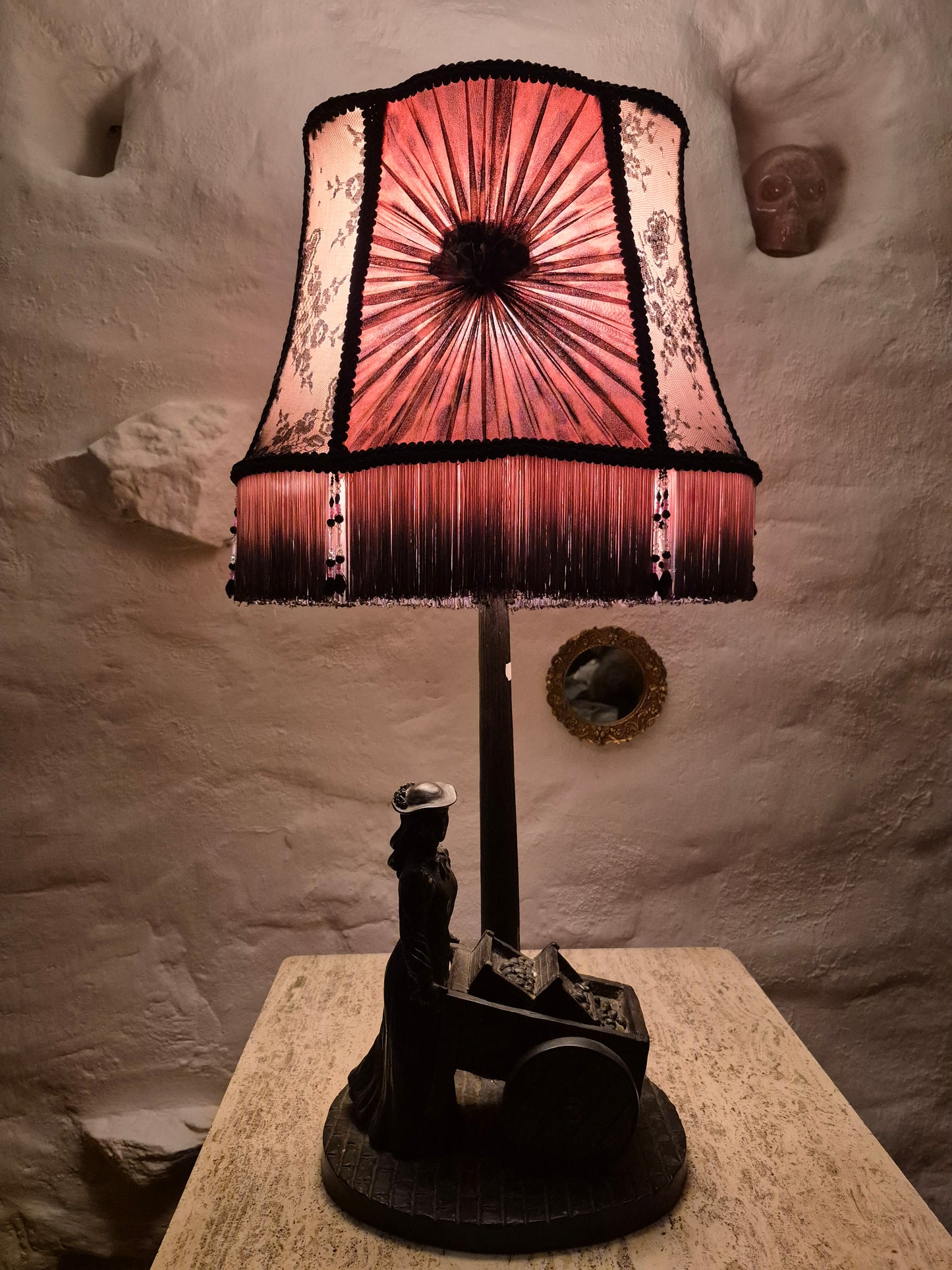 Molly. Vintage iron lamp with custom matched hand stitched shade
