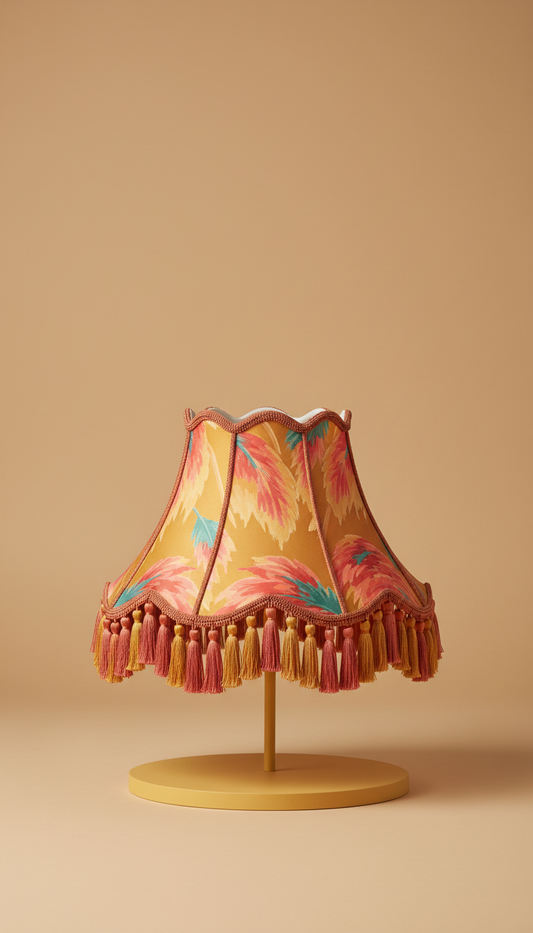 Silk Scallop Lampshade with Flamingo Fringe