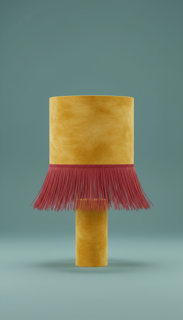 Velvet Drum Lampshade with Golden Fringe