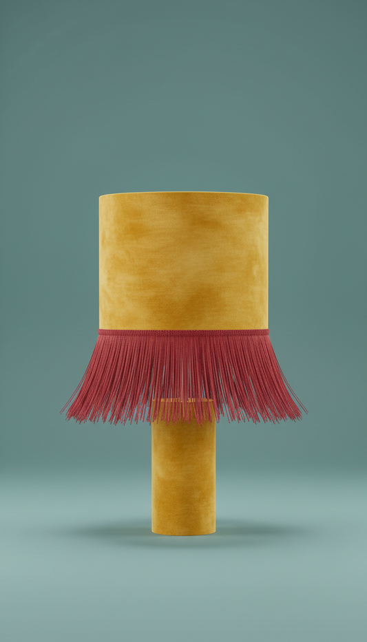 Velvet Drum Lampshade with Golden Fringe