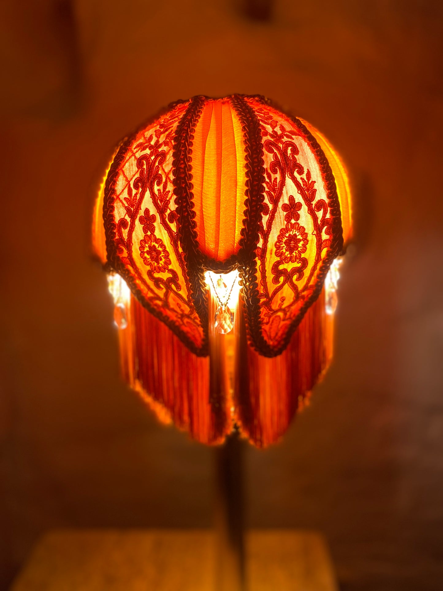 Pink, orange and peach silk hand-stitched lotus flower lampshade