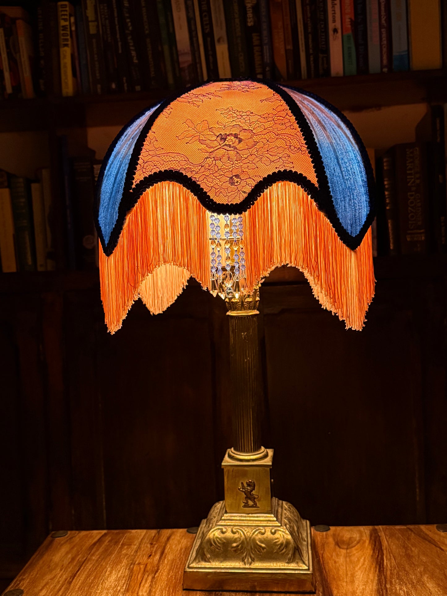 Coral & Blue drawing room shade