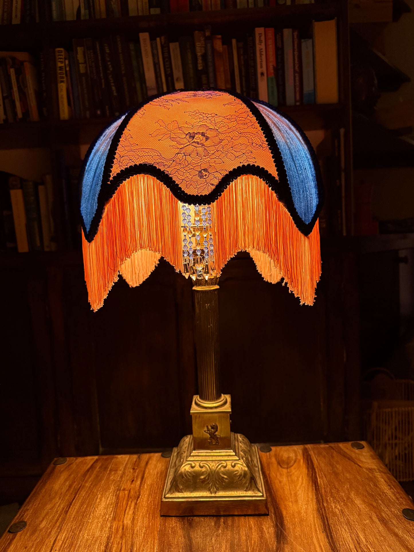 Coral & Blue drawing room shade