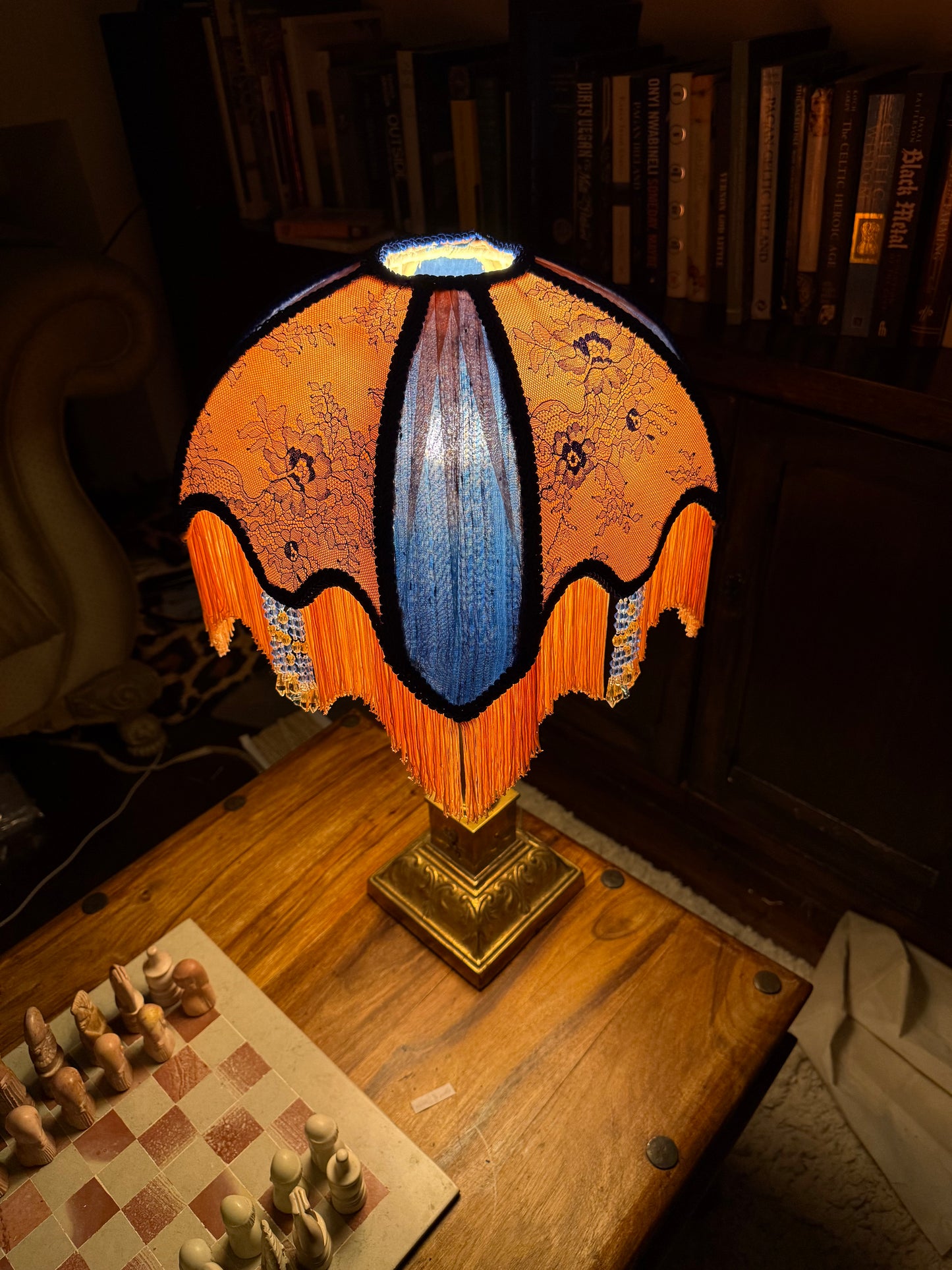 Coral & Blue drawing room shade