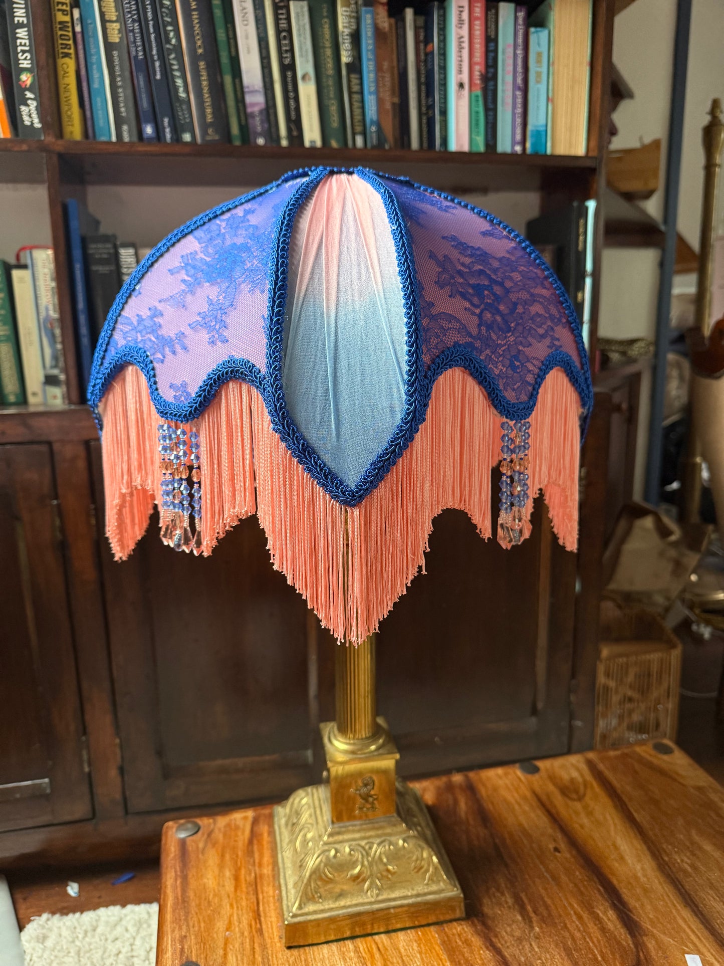 Coral & Blue drawing room shade