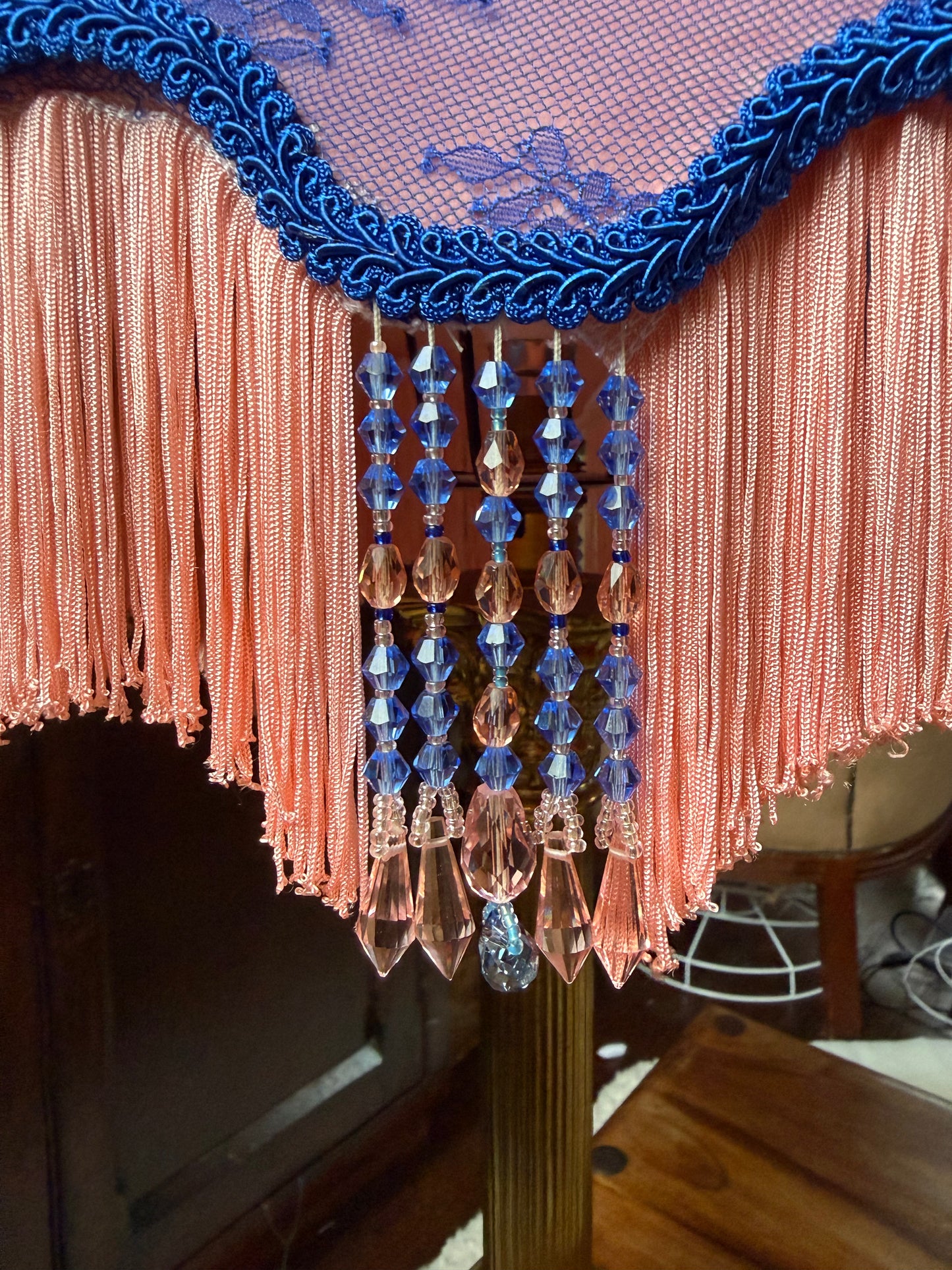 Coral & Blue drawing room shade