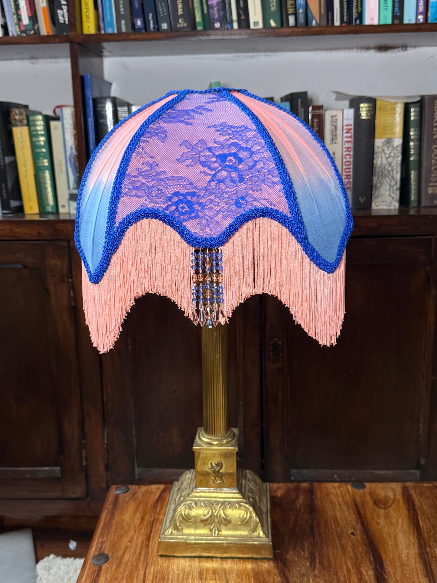 Coral & Blue drawing room shade