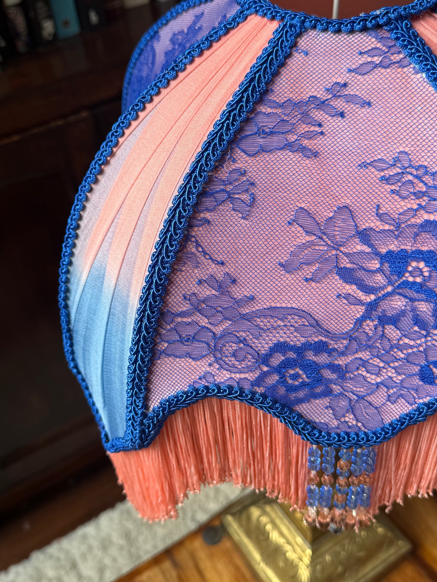 Coral & Blue drawing room shade