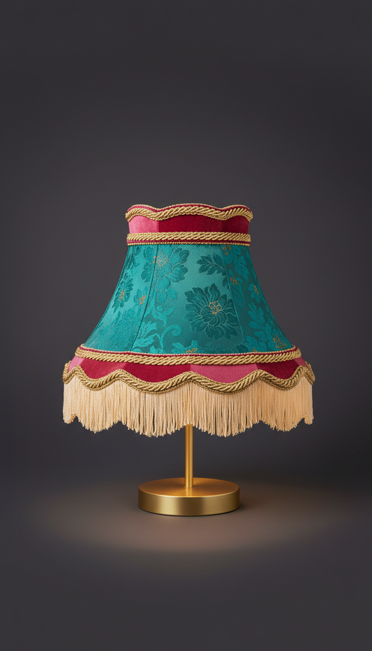 Teal Brocade Empire Lampshade with Layered Trim
